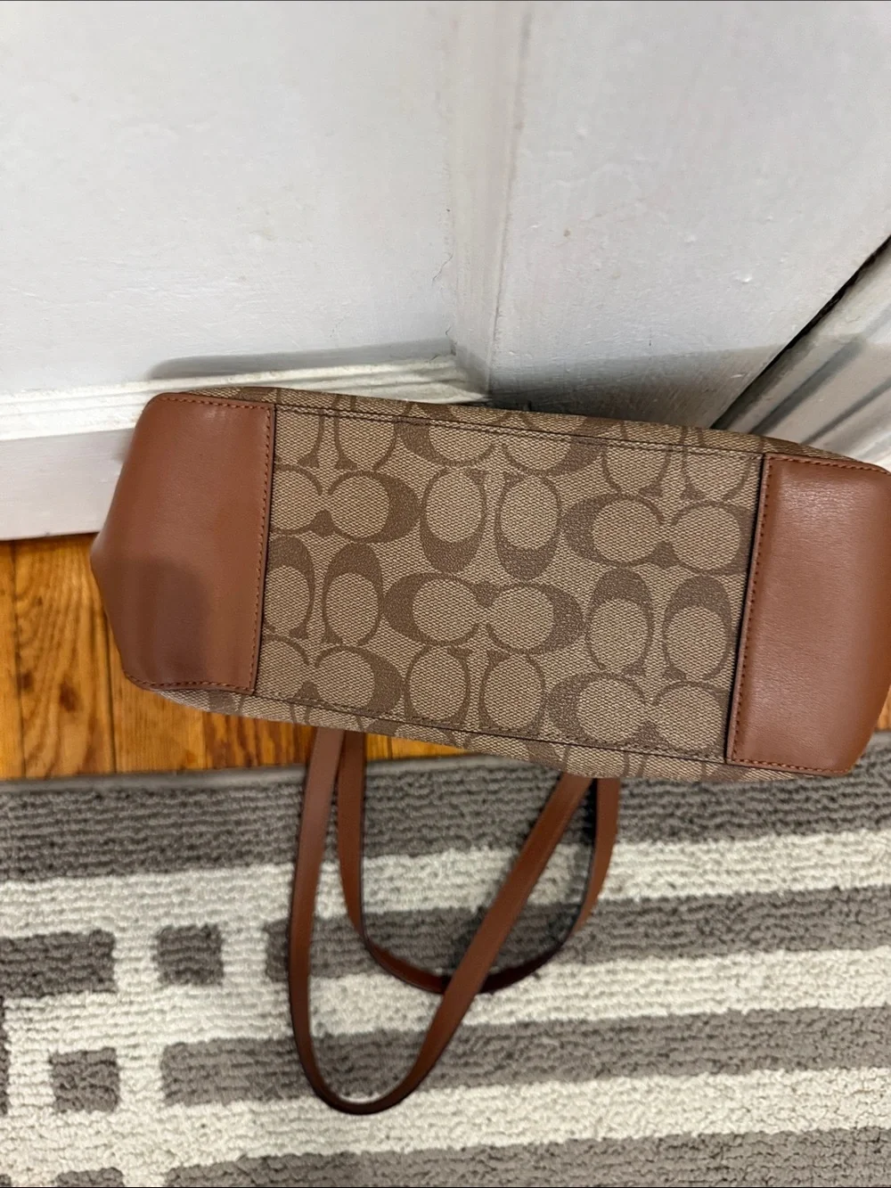 COACH Tan/Brown Signature Canvas Tote with Leather Trim